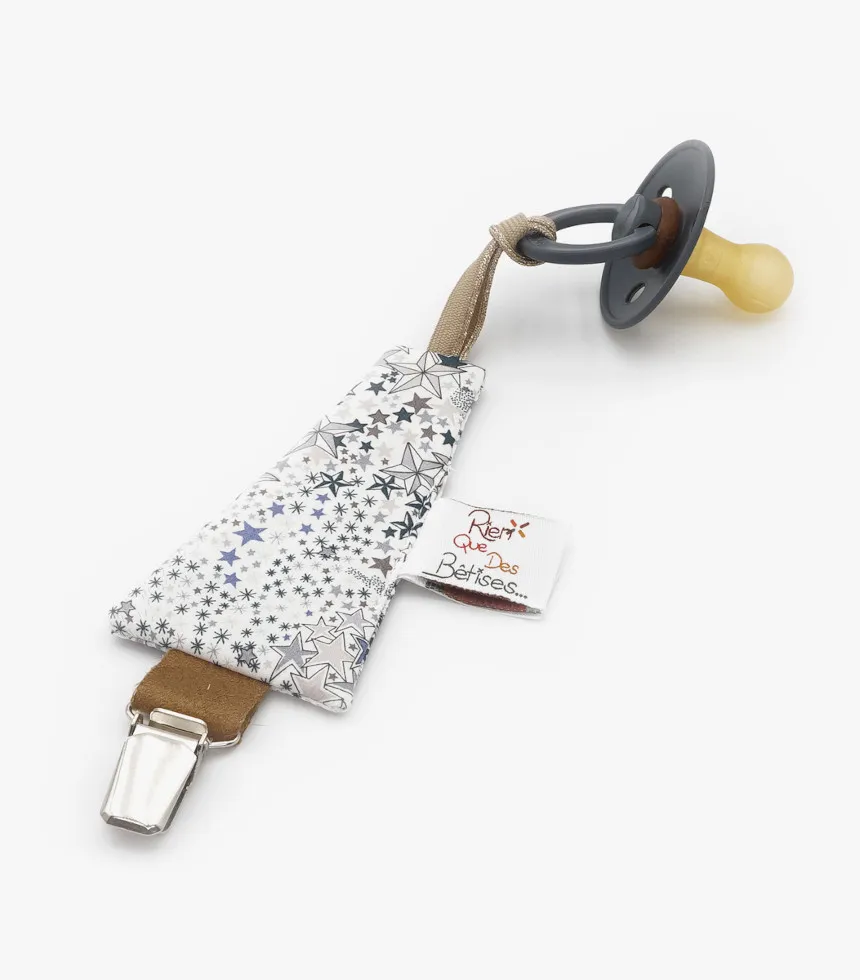 Attache tétine en coton Etoiles Liberty