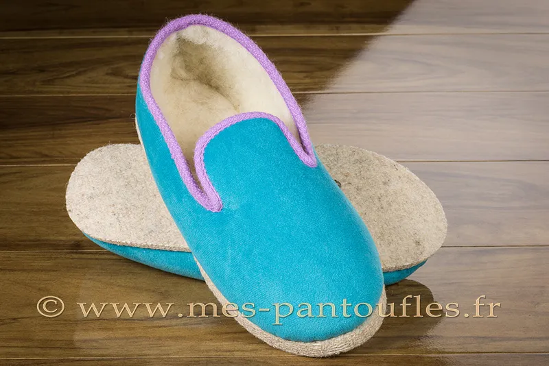 Charentaises feutre design uni turquoise