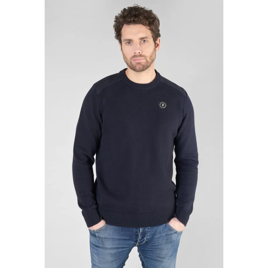 Pull Forex bleu nuit en cuir Le Temps des Cerises - Pull / Gilet / Sweatshirt Homme sur MenCorner