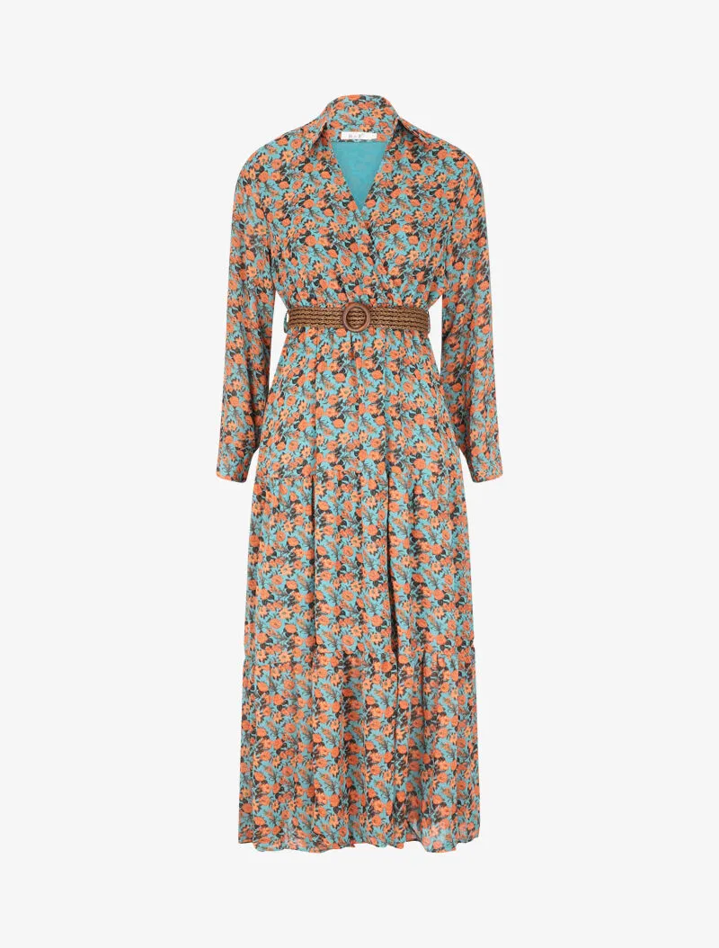 Robe longue à imprimé liberty - Bleu canard