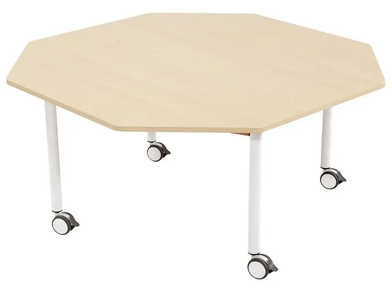 TABLE PLATEAU MÉLAMINÉ - PIÉTEMENT À ROULETTES - Octogone Ø 120 cm