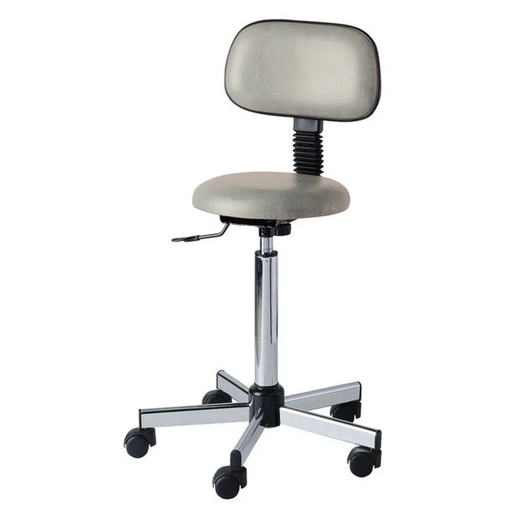 Tabouret gris réglable à roulettes et dossier carina médical
